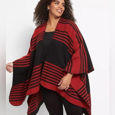 Lane Bryant Red & Black Color Block Kimono Wrap - NWT