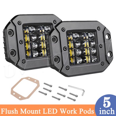 300W 5'' Flush Mount LED Work Light Bar Rear Bumper Reverse Pods 4-Row Spot Light