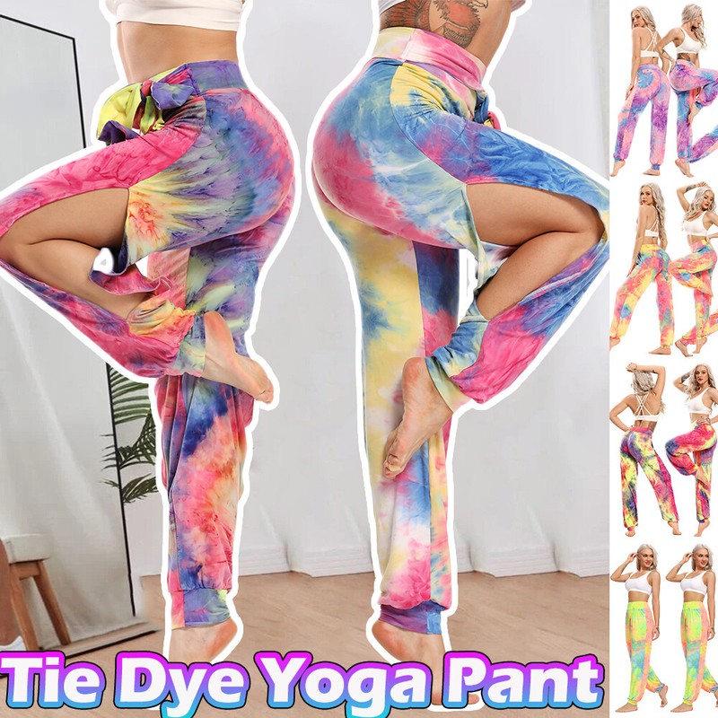 Women Casual Tie Dye Yoga Pants Gym Sports Trousers Loose High Waist Hot FITTOO