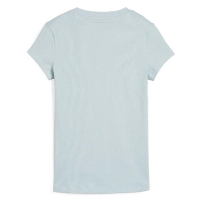 Женская повседневная синяя футболка с круглым вырезом и логотипом Puma Classics Classics в рубчик с коротким рукавом