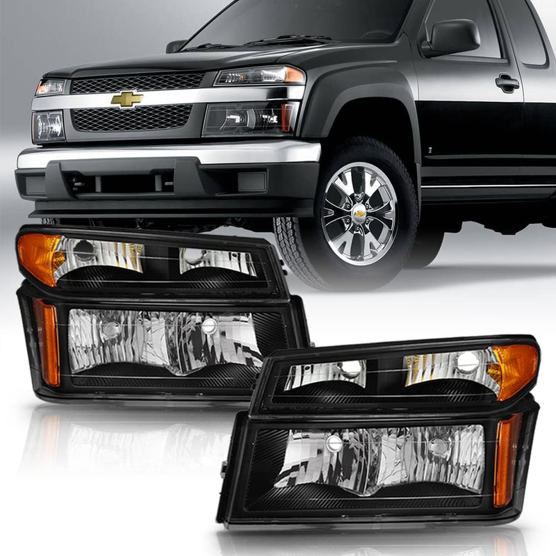 Black Headlights W/Corner Lights Parking for 2004-2012 Chevy Colorado GMC Canyon