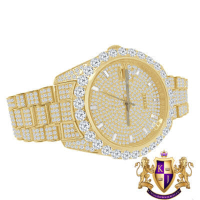 Pre-owned Usdiamondking Solitaire Solid Steel 18k Yellow Gold Finish Simulated Diamond Watch 42mm W/date