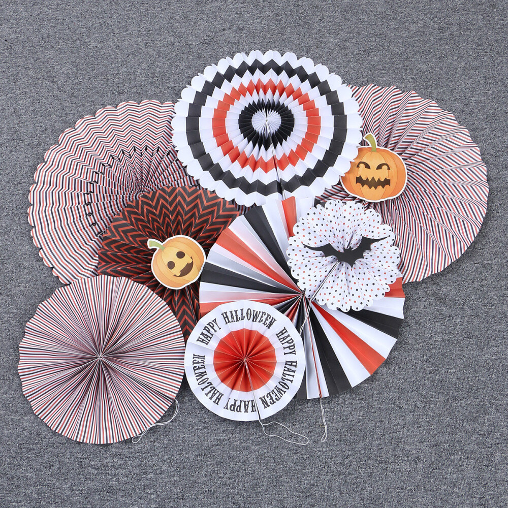 8pcs Paper Fans Pumkin Diy Party Favors Paper Fans Flowers For