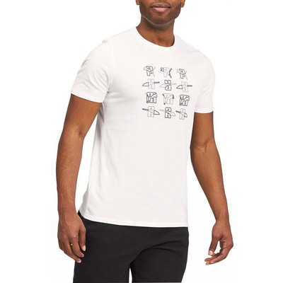 

Puma Elevate Graphic Crew Neck Футболка с коротким рукавом Мужские белые повседневные топы 53107, Белый, Puma Elevate Graphic Crew Neck Short Sleeve T-Shirt