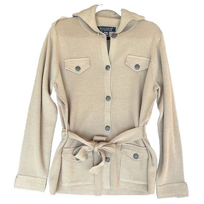 Vintage Dialogue Cardigan Womens Size Medium Beige Merino Wool Coquette Preppy