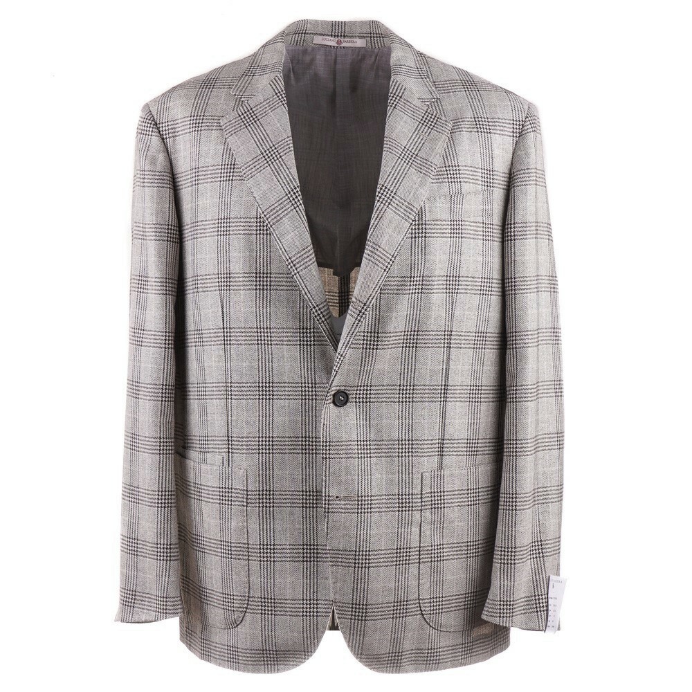 Pre-owned Luciano Barbera Soft Constructed Gray Check Wool-silk-linen Sport Coat 38r
