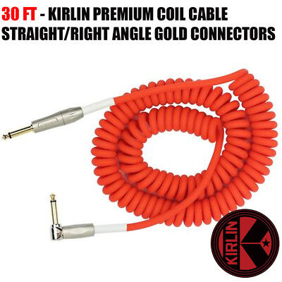 Kirlin 30ft Premium Coil Cable 1/4'' Guitar Instrument Straight-Right-Angle RDF