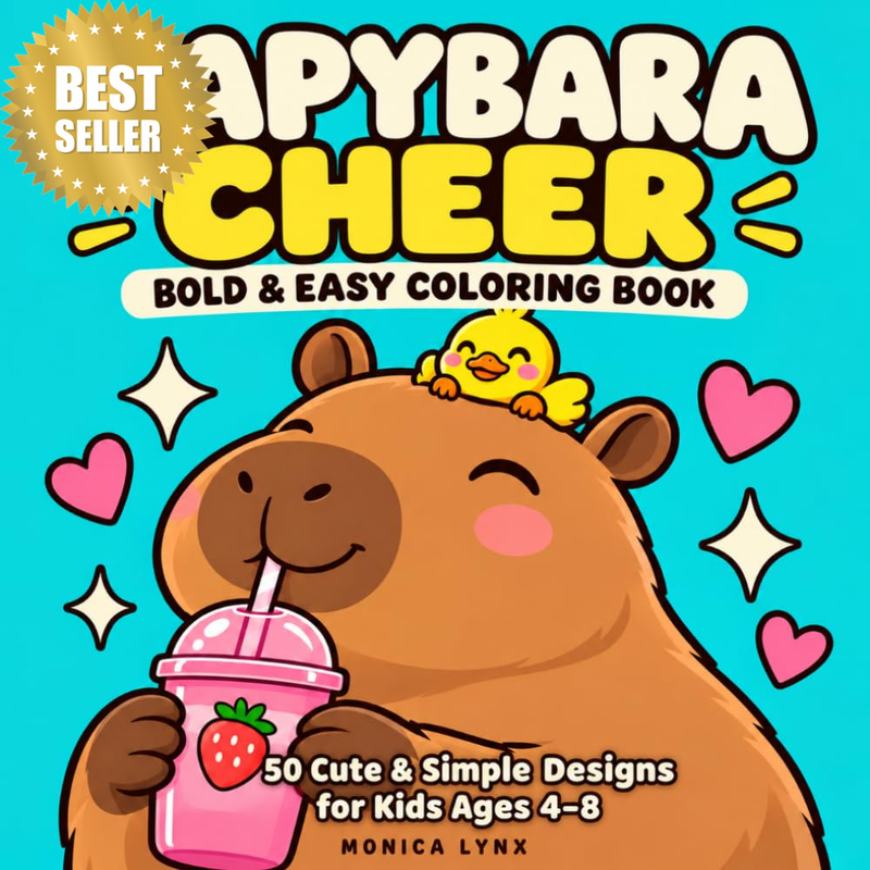 Capybara Cheer: Bold & Easy Coloring Book - 50 Cute & Simple Designs for Kids Ag