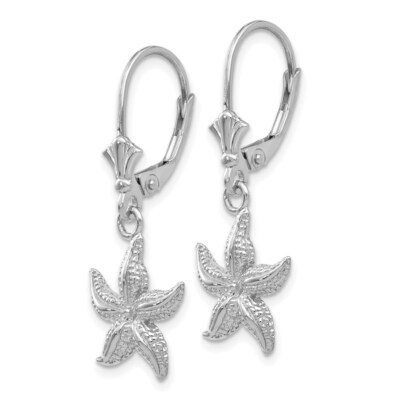 Pre-owned Skyjewelers Real 14kt White Gold Starfish Leverback Earrings