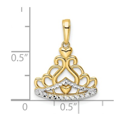 Pre-owned Superdealsforeverything Real 14kt And White Rhodium Diamond Cut Crown Pendant
