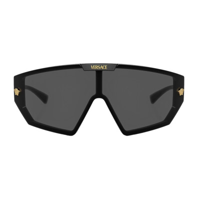 Pre-owned Versace Ve 4461 Gb1/87 Black Plastic Shield Sunglasses Grey Lens In Gray