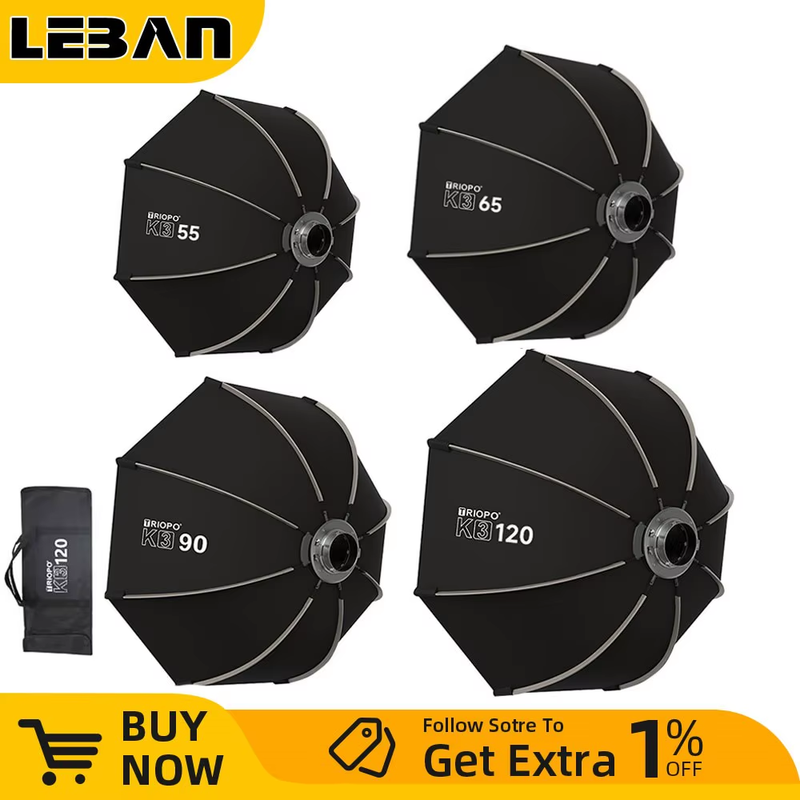 TRIOPO K3 Series 55cm 65cm 90cm 120cm Quick-Setup Octagon Softbox Bowens Mount f