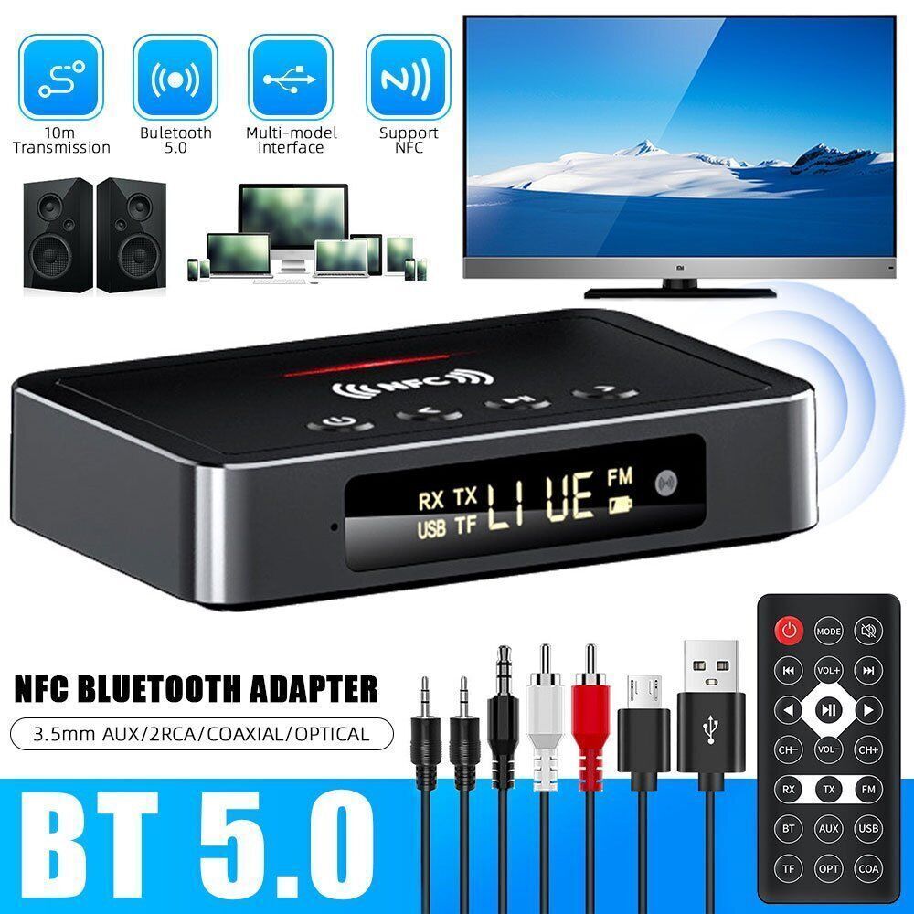 Wireless Bluetooth 5.0 Audio Transmitter NFC Receiver Stereo HiFi Adapter AUX