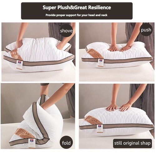 Luxury Queen Bed Pillow Hotel Sleep Hypoallergenic Cotton Fill Machine Washable