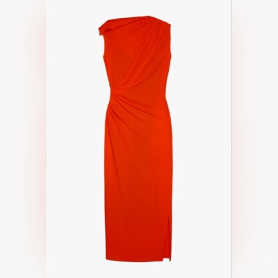 Pre-owned Zara Narciso Rodriguez Rushed Dress Orange Red Midi