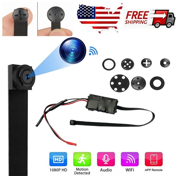 Hidden camera, button design, HD, WiFi, motion detection.