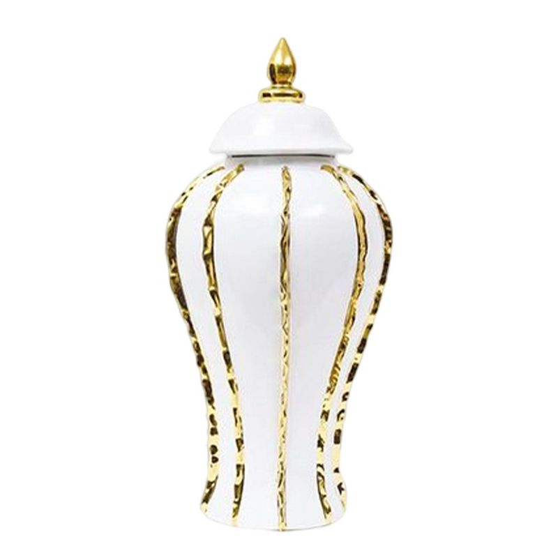 Porcelain Ginger Jars for Home Decor - White Gold Decorative Ginger Jar Vase wit