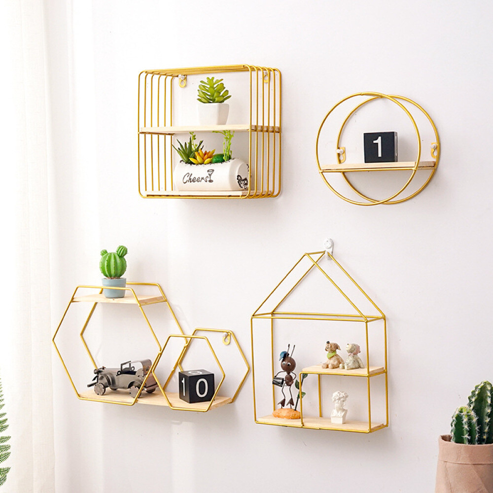 Nordic Iron Storage Rack Shelf Wall Hanging Geometric Figure Home