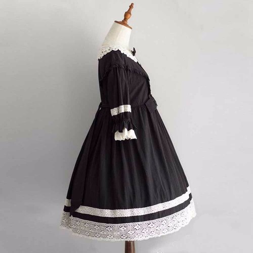 Pre-owned Handmade Custom Made To Order Sweet Lolita Vintage Bow High Waist Dress Plus 1x-10x L102 In Black/white