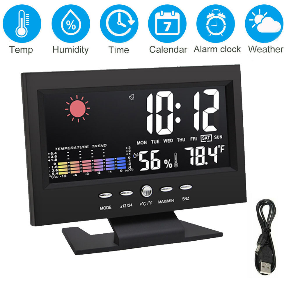 LED Digital Modern Clock Time Temperature Humidity Display Electronic Display