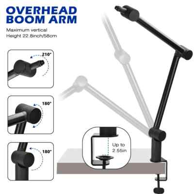 BOMGE Microphone Boom Arm Mic Stand Adjustable Clip Studio Suspension Scissor 