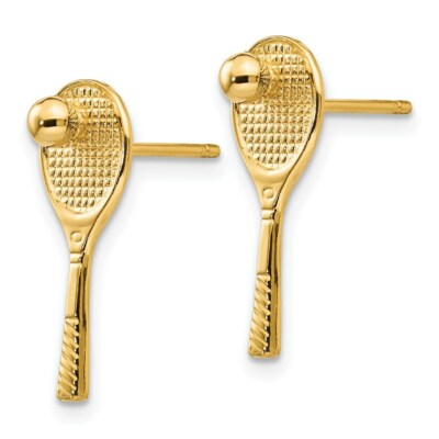 Pre-owned Superdealsforeverything Real 14kt Yellow Gold Tennis Racquet W/ball Post Earrings