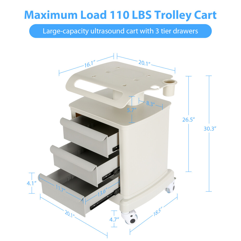 Medical Trolley Cart Mobile Ultrasound Cart Beauty Storage Utility Rolling Carts