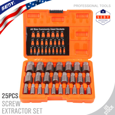 Multi-Spline Screw Extractor Set Hex Head Bit Socket Wrench Bolt Remover 25Pcs