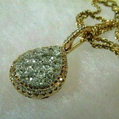 14K Yellow Gold Plated Round Lab Created Diamond Women's Teardrop Pendant Chain