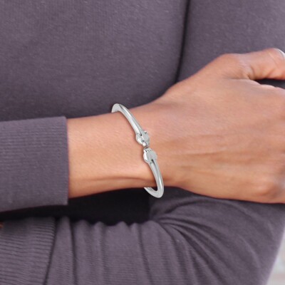 Pre-owned Diamond2deal 18k White Gold Polished Panther Hinged Cuff Bracelet For Women 10.32g