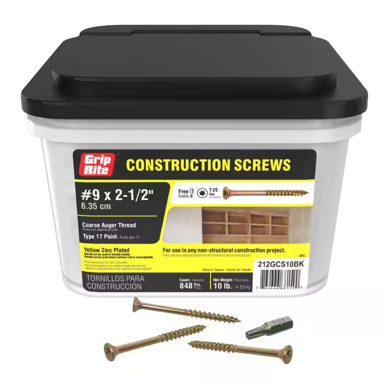 Grip Rite Construction Screws 2 1/2 Inch 10 Lb Star Drive Wood Screws T17 Zinc