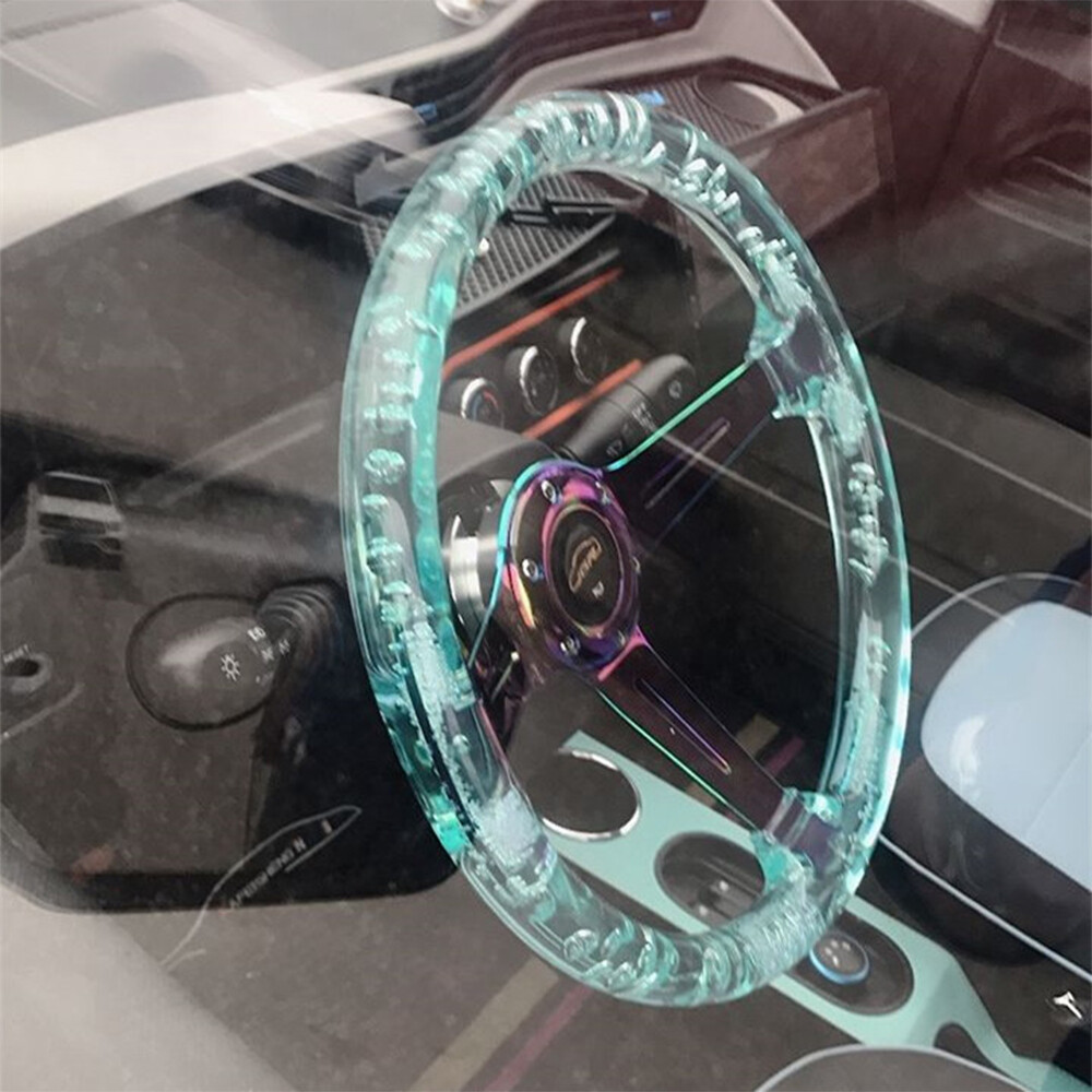 14" Crystal Steering Wheel Clear 6-Holes 350mm Bubble Neo Spoke Deep Dish Racing