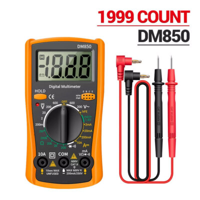 DM850 LCD Digital Multimeter Voltmeter Ammeter Ohmmeter Volt AC DC Tester Leads