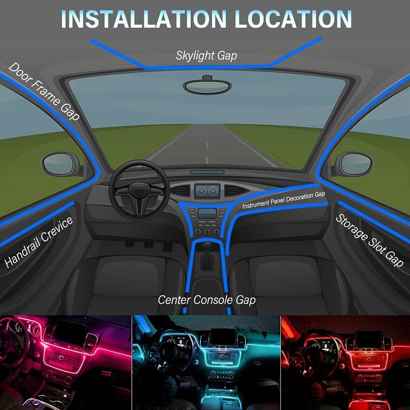 6M Car RGB Interior Ambient LED Strip Light APP Music Control Atmosphere Lamps