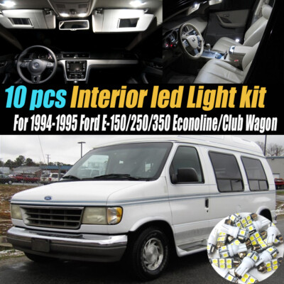 10Pc Car Interior LED White Light Bulb Kit for 94-95 Ford E150/250/350 Econoline