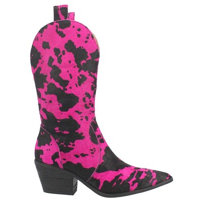 

Dingo Live A Leather Cow Printed Snip Toe Женские розовые повседневные ботинки DI12, Розовый, Dingo Live A Leather Cow Printed Snip Toe Cowboy