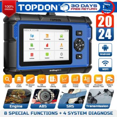 TOPDON ArtiDiag600S OBD2 Scanner Wire OBDII 4 System Diagnostic Tool + 9 Resets