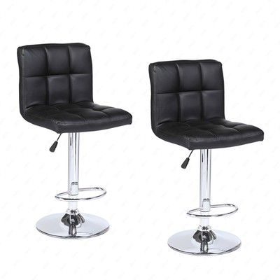 Modern Design Set of 2 Bar Stools Leather Adjustable Swivel Pub Chair In Black