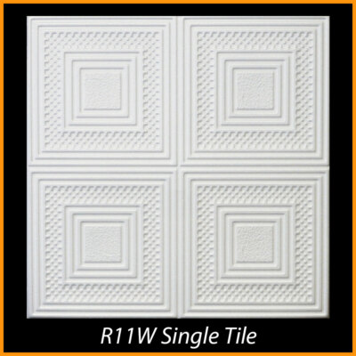 R11 White Decorative Styrofoam Glue Up Ceiling Tiles 20x20 Tin Look Pack of 40