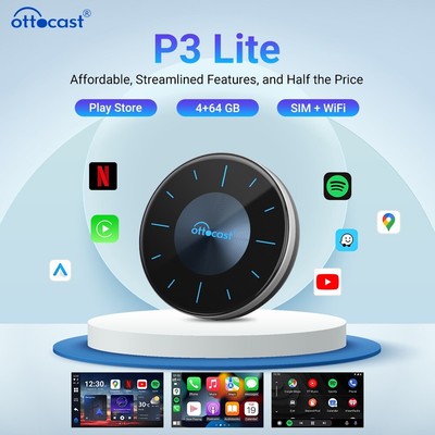 Ottocast P3 Lite 4+64GB Android 12 AIBox Wireless Carplay&Android Auto Plug&Play