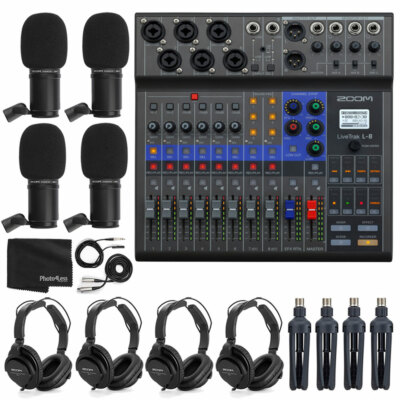 Zoom LiveTrak L-8 Portable Digital Mixer & Multitrack Recorder + Headphones, Mic