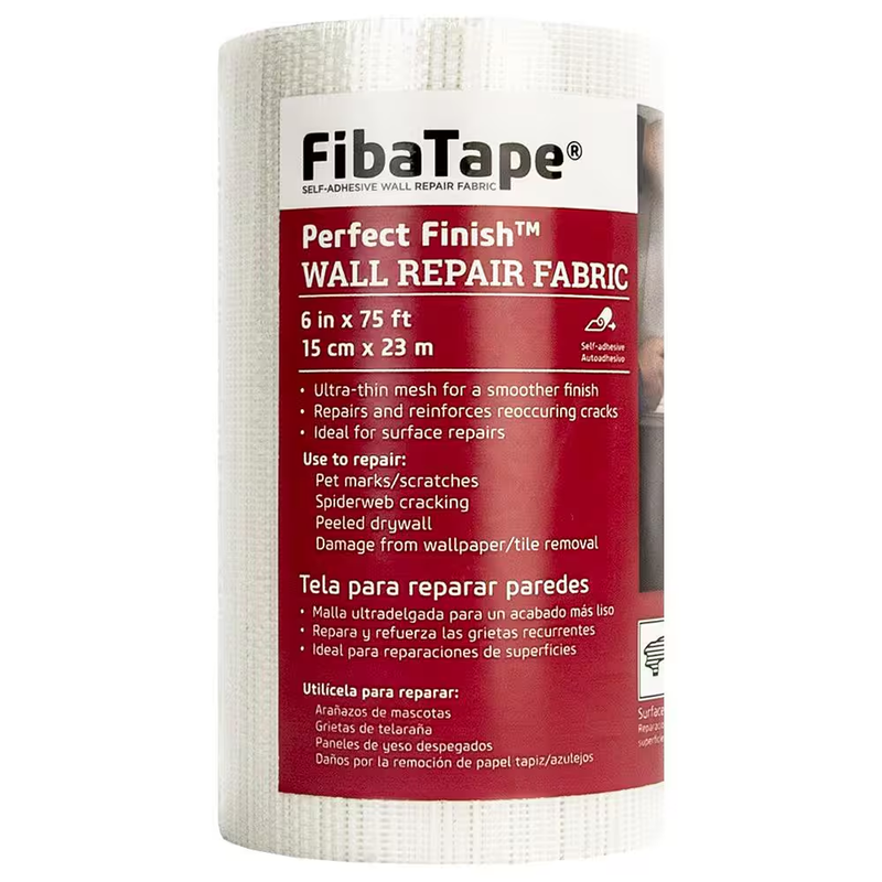 FibaTape Perfect Finish Wall Repair Fabric 6in x 75ft Self Adhesive Drywall Mesh