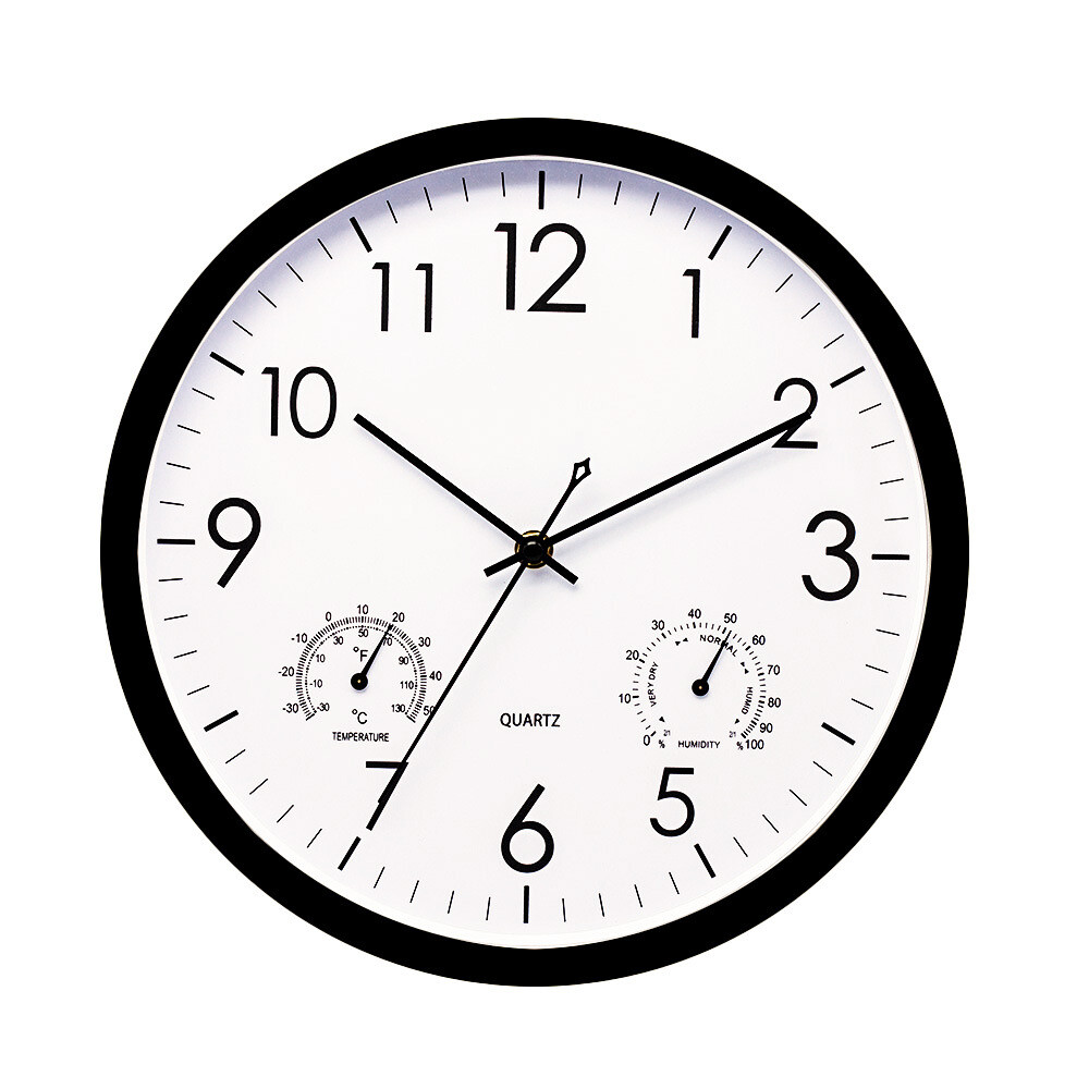12" Inch Wall Clock Indoor Outdoor Waterproof with Thermomet