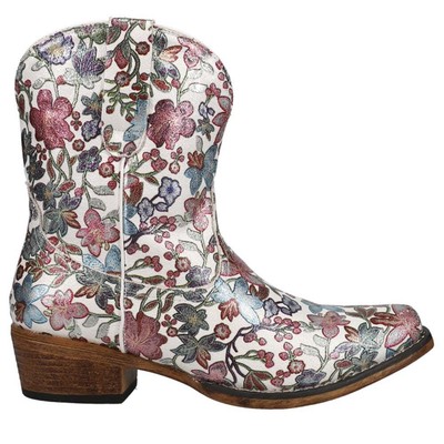 

Женские ковбойские ботинки Roper Ingrid с цветочным принтом Off White 09-021, Roper Ingrid Floral Snip Toe Cowboy Booties