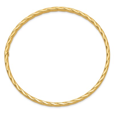 Pre-owned Samajewelers Real 14kt Yellow Gold 4mm Textured Twist Slip-on Bangle; 8.5 Inch