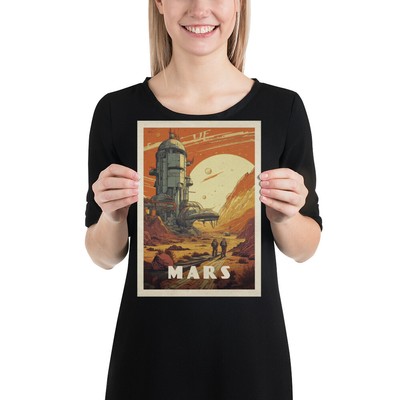 Mars, colony, astronaut   Vintage space poster, retro space art