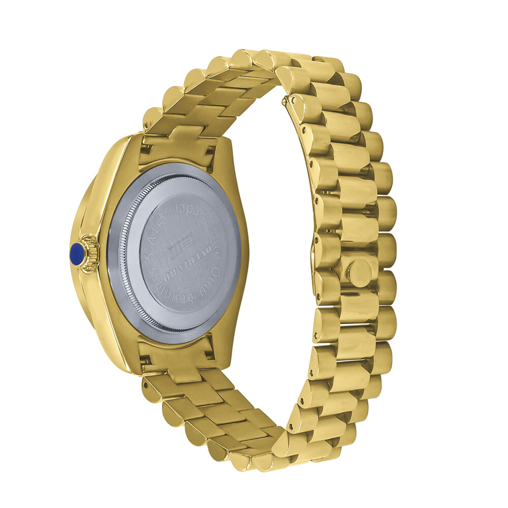 Pre-owned Bling Master Mens Solid Steel 18k Gold Tone Green Dial Simulated Diamond President Watch 40mm