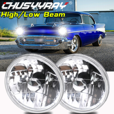Pair 7'' Inch Round LED Headlights Hi/Lo Sealed Beam for Chevy Bel Air 1955-1957