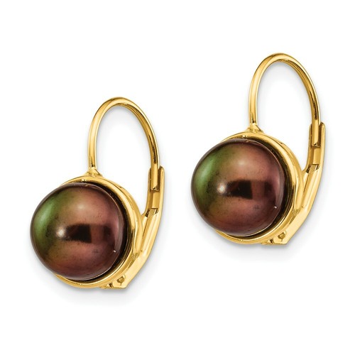 Pre-owned Versil Jewelry Women's Earrings 14k Black Button Freshwater Cultured Pearl Leverback In Yellow