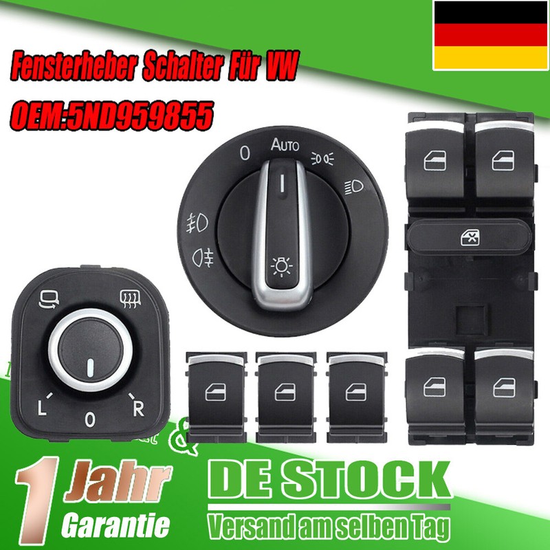 Lichtschalter Spiegel Set Fensterheberschalter Für VW Golf 5 6 Passat 3C Chrom /